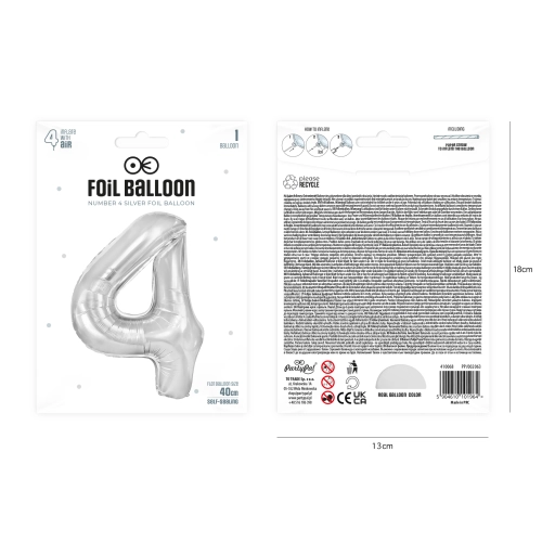 Foliast balon za rojstni dan številka 4, srebrn, 40 cm