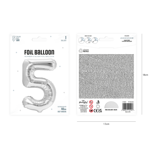 Balónik fóliový narodeninové číslo 5 strieborný 40cm Balónik fóliový narodeninové číslo 5 strieborný 40cm