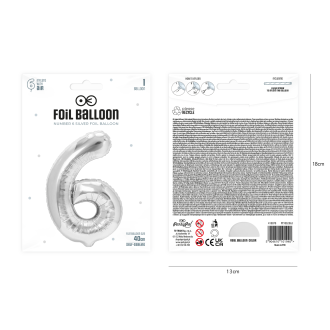 Foliast balon za rojstni dan številka 6, srebrn, 40 cm
