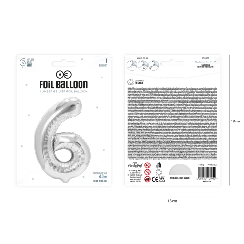 Foliast balon za rojstni dan številka 6, srebrn, 40 cm