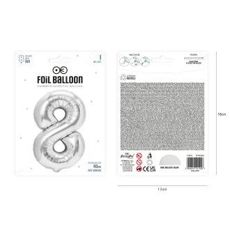 Folijski balon rojstnodnevna številka 8 srebrna 40 cm