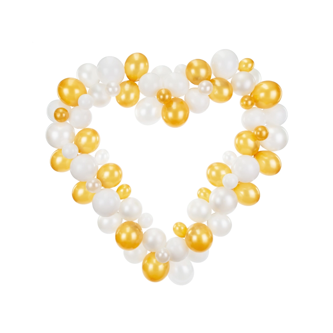 Ghirlandă de baloane în formă de inimă, alb-auriu, cu cadru 160 cm