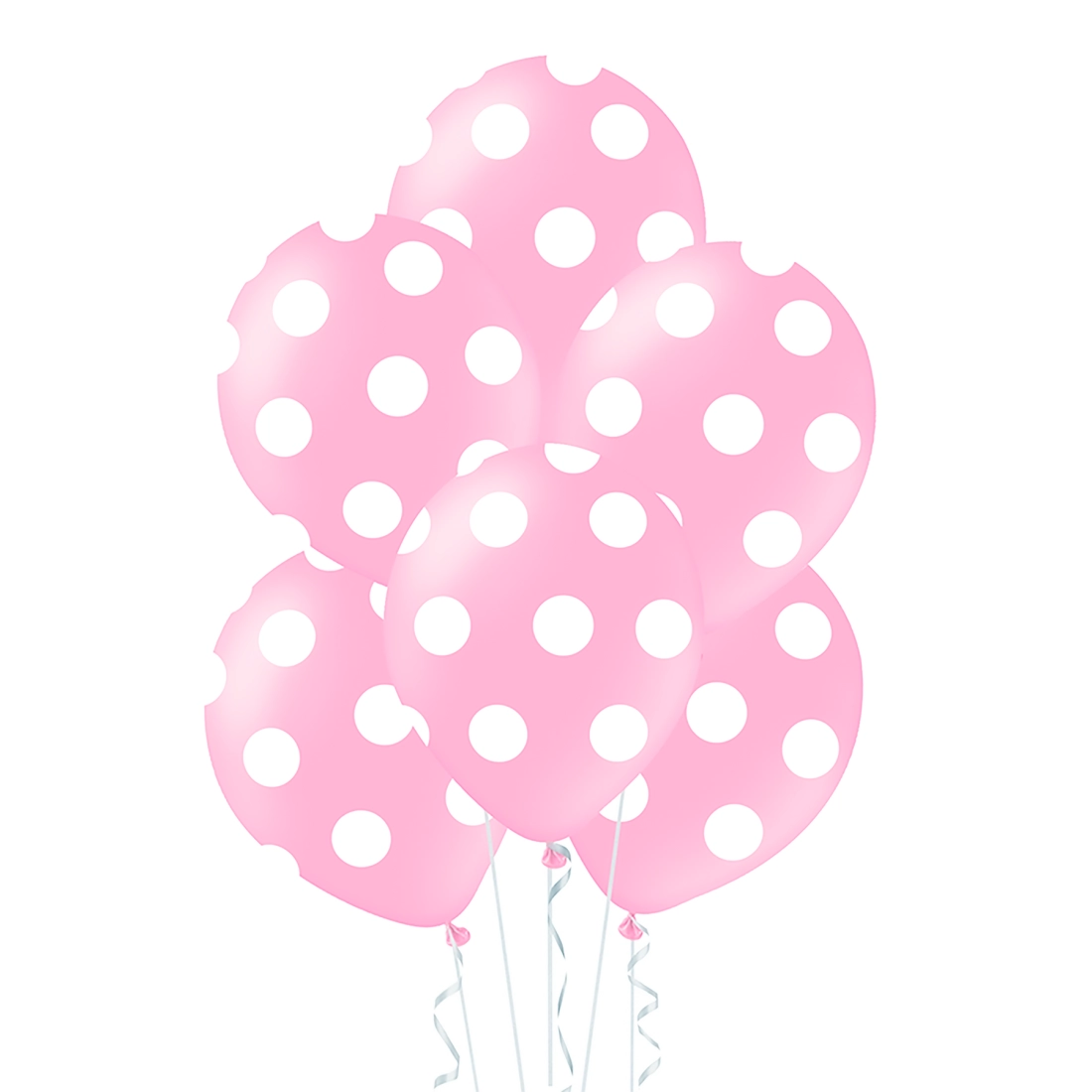 30 cm-es világos rózsaszín lufik fehér pöttyökkel, 100 db