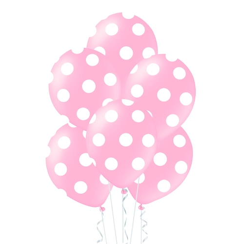 30 cm-es világos rózsaszín lufik fehér pöttyökkel, 100 db