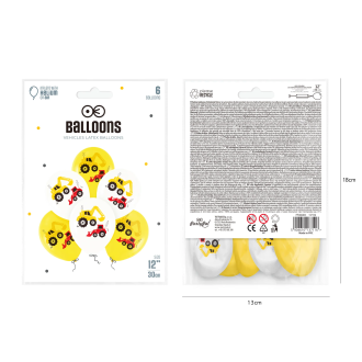 Baloni Bager in buldožer 30 cm, 6 kosov – mešanica barv