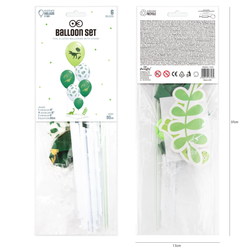 Baloni Dinozavri zeleno-beli 6 kos – DIY komplet s stojalom