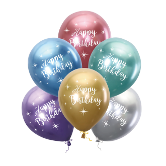 Baloni Happy Birthday 30 cm, mešanica barv, 6 kosov
