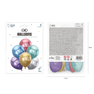 Baloni Happy Birthday 30 cm, mešanica barv, 6 kosov