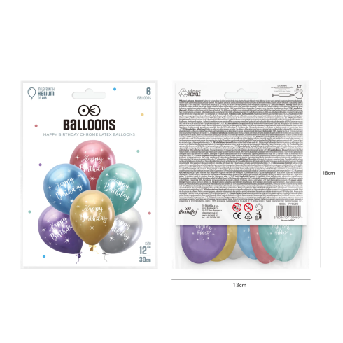 Baloni Happy Birthday 30 cm, mešanica barv, 6 kosov