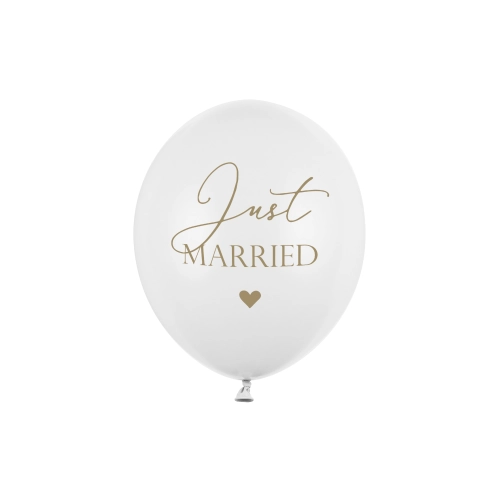 Baloni Just Married 30 cm, 50 kosov – beli