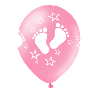 Rožnati baloni z otroškimi stopinjami 30 cm, 6 kosov
