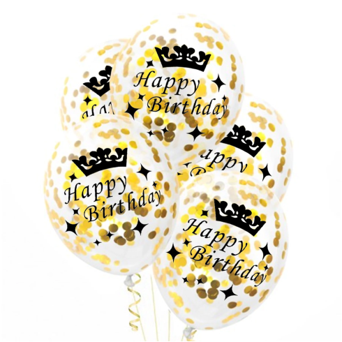 Happy Birthday konfettis lufi 30 cm – 100 db, arany Happy Birthday konfettis lufi 30 cm – 100 db, arany