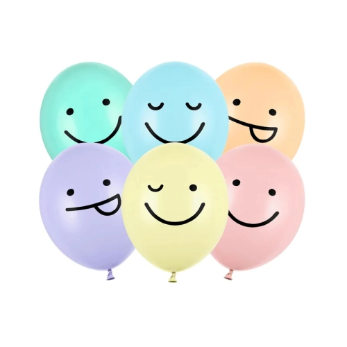 Palloncini con faccine smiley 30 cm – mix di colori, 6 pz.