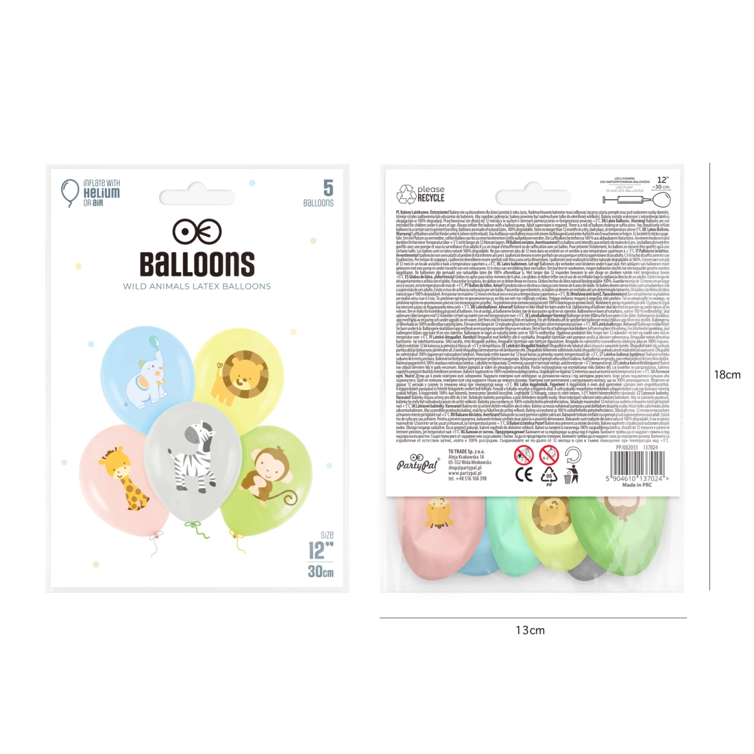 Állatos lufik 30 cm, 5 db