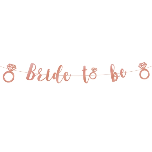 Banner na rozloučení se svobodou Bride to Be v růžovém zlatě – 150 cm