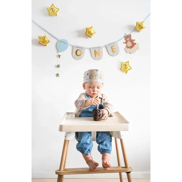 Banner – felirat mackóval és koronával az 1. születésnapra, 50 cm