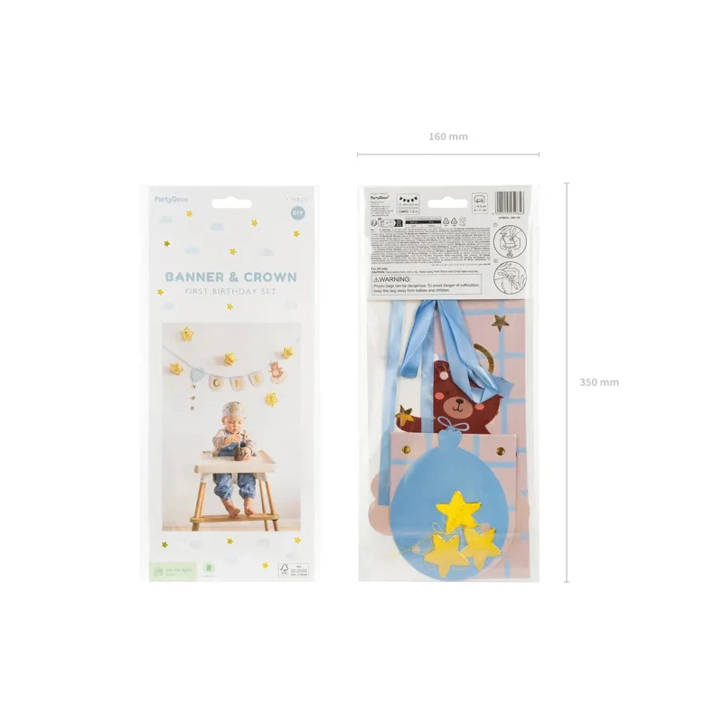 Banner – felirat mackóval és koronával az 1. születésnapra, 50 cm