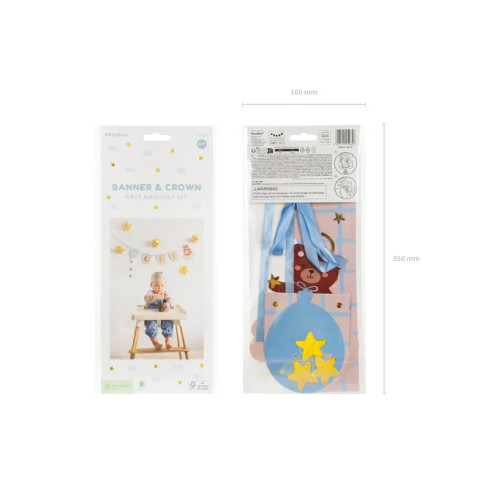 Transparent z medvedkom in krono za 1. rojstni dan 50 cm