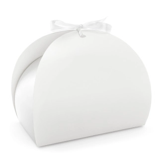 Biela papierová krabička na tortu s mašľou 16,5×14×9,5 cm – 10 ks