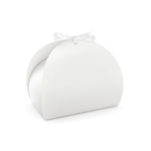 Bela papirnata škatla za torte z mašno 16,5×14×9,5 cm – 10 kosov