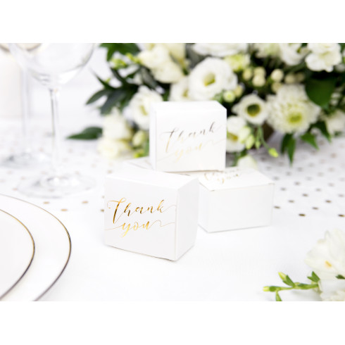Bele darilne škatlice z napisom Thank you, 6 × 3,5 × 5,5 cm, 10 kosov