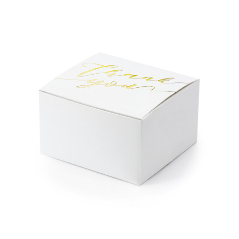 Bele darilne škatlice z napisom Thank you, 6 × 3,5 × 5,5 cm, 10 kosov