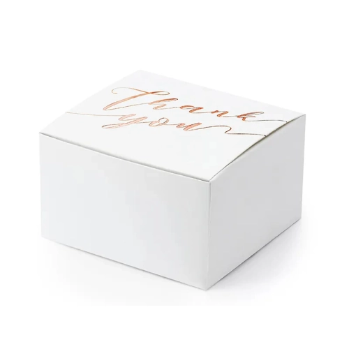 Scatoline regalo bianche con scritta color oro rosa Thank you, 10 pz, 6 x 3,5 x 5,5 cm