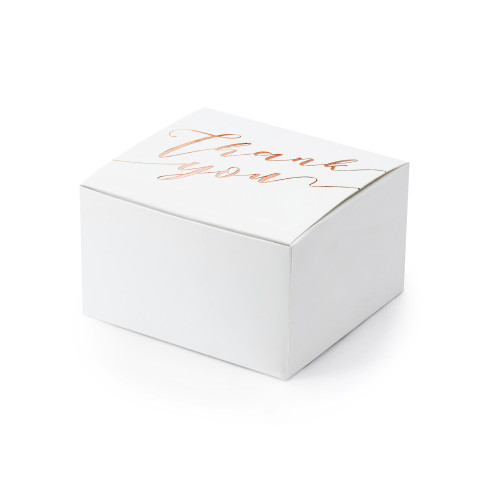 Bele darilne škatlice z rožnato-zlatim napisom Thank you, 10 kosov, 6 × 3,5 × 5,5 cm