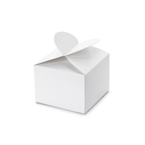 Fehér ajándékdobozok szív alakú zárással 6x5x6 cm – 10 db
