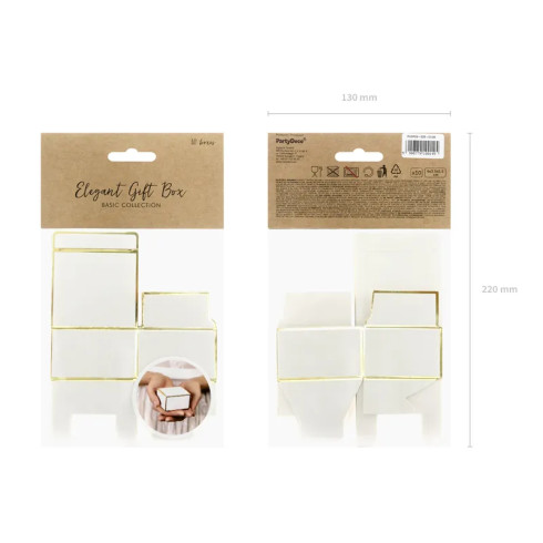 Fehér ajándékdobozok arany szegéllyel 6×3,5×5,5 cm – 10 db Fehér ajándékdobozok arany szegéllyel 6×3,5×5,5 cm – 10 db