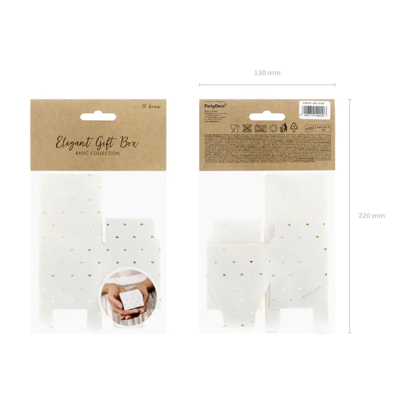 Cutii cadou albe cu inimioare aurii 6x3,5x5,5 cm – 10 buc.