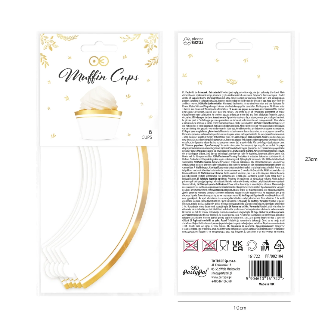 Cupe albe pentru brioșe cu decor auriu – 6 buc.