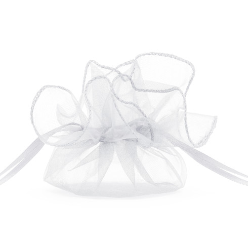 Fehér organza ajándékzsákok 25 cm – 10 db, esküvői csomagolás Fehér organza ajándékzsákok 25 cm – 10 db, esküvői csomagolás
