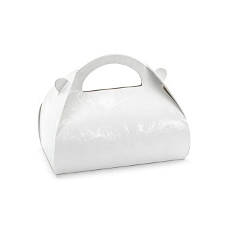 Bele papirnate škatle za pecivo s bisernim vzorom 16x15x8 cm – 10 kos