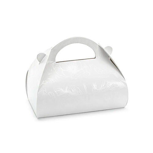 Cutii albe din hârtie pentru prăjituri, cu model perlat, 16x15x8 cm – 10 buc.