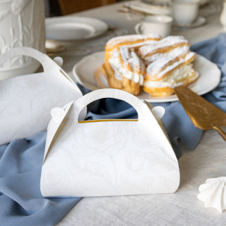 Bele papirnate škatle za pecivo s bisernim vzorom 16x15x8 cm – 10 kos