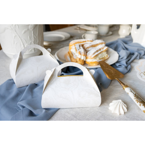 Bele papirnate škatle za pecivo s bisernim vzorom 16x15x8 cm – 10 kos