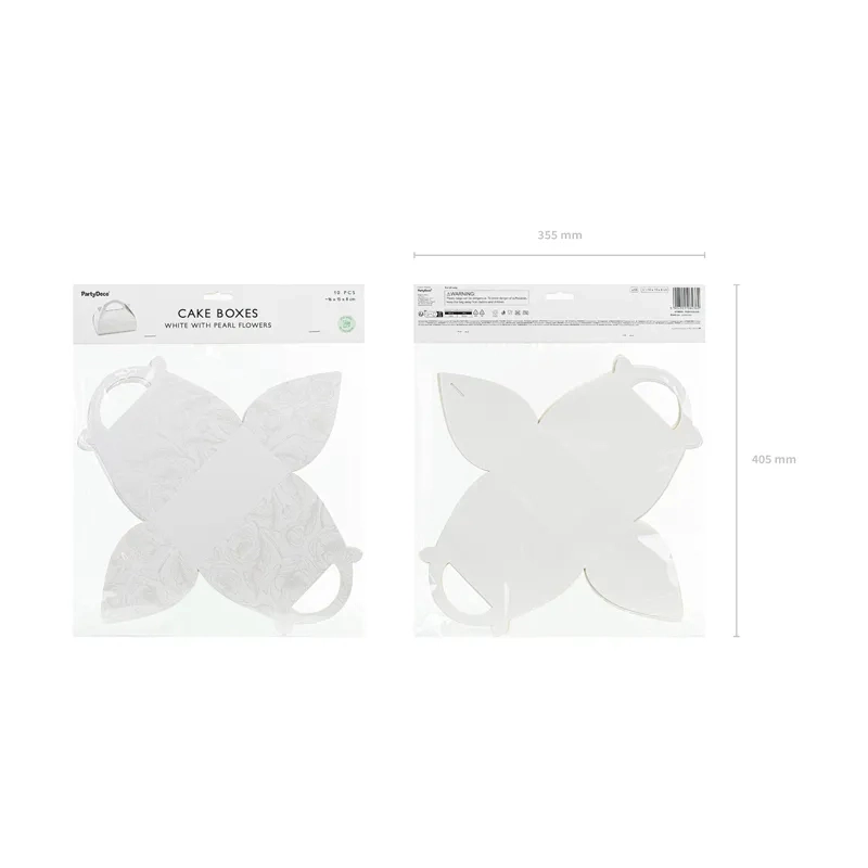 Fehér papírdobozok süteményekhez gyöngyházmintával 16x15x8 cm – 10 db