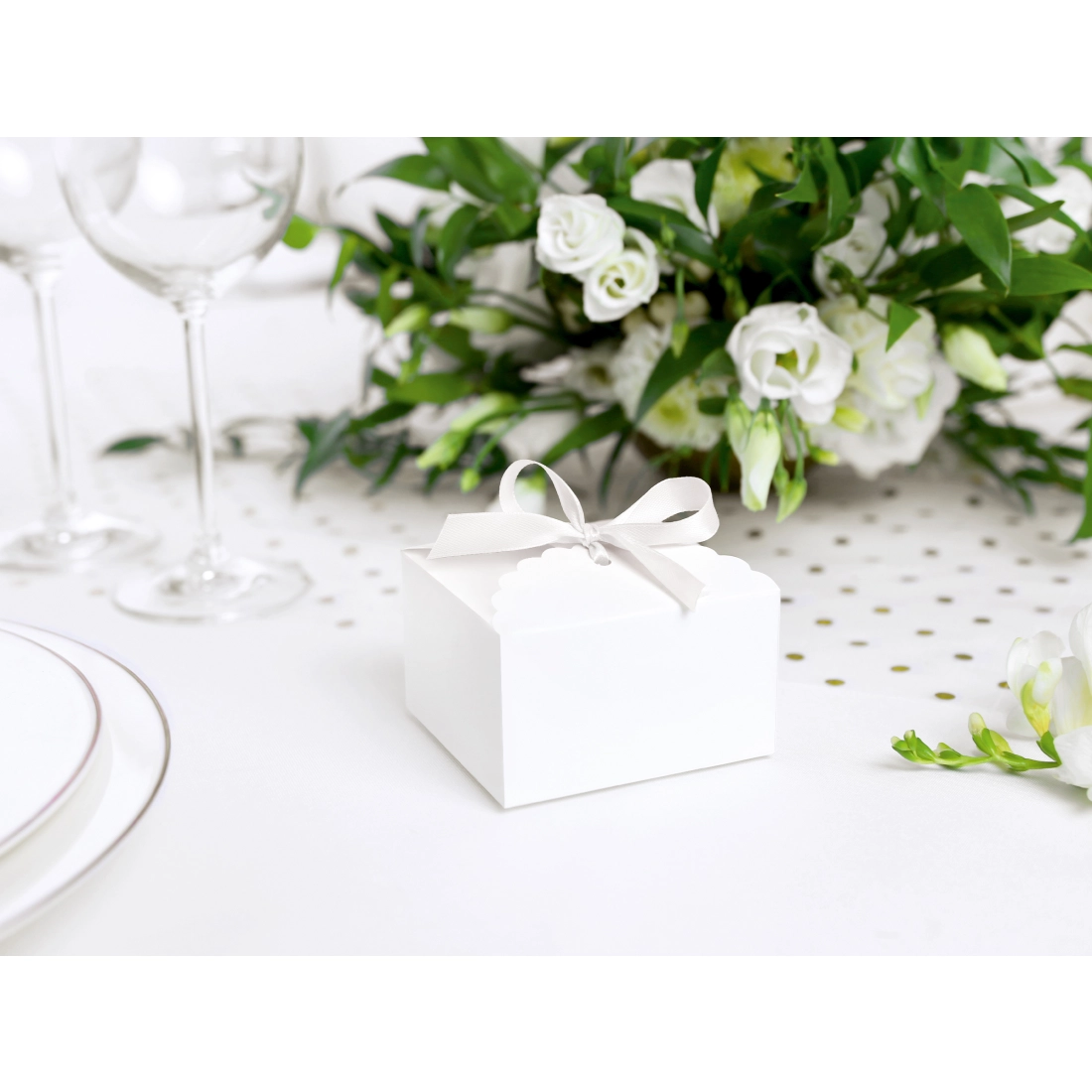 Fehér papírdobozok Felhő masnival, 8x7,5x4,5 cm, 10 db