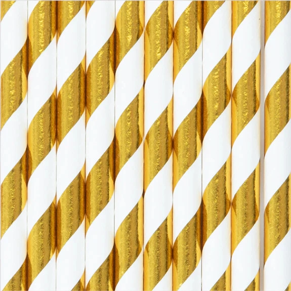 Paie din hârtie albe cu dungi aurii – 10 buc.