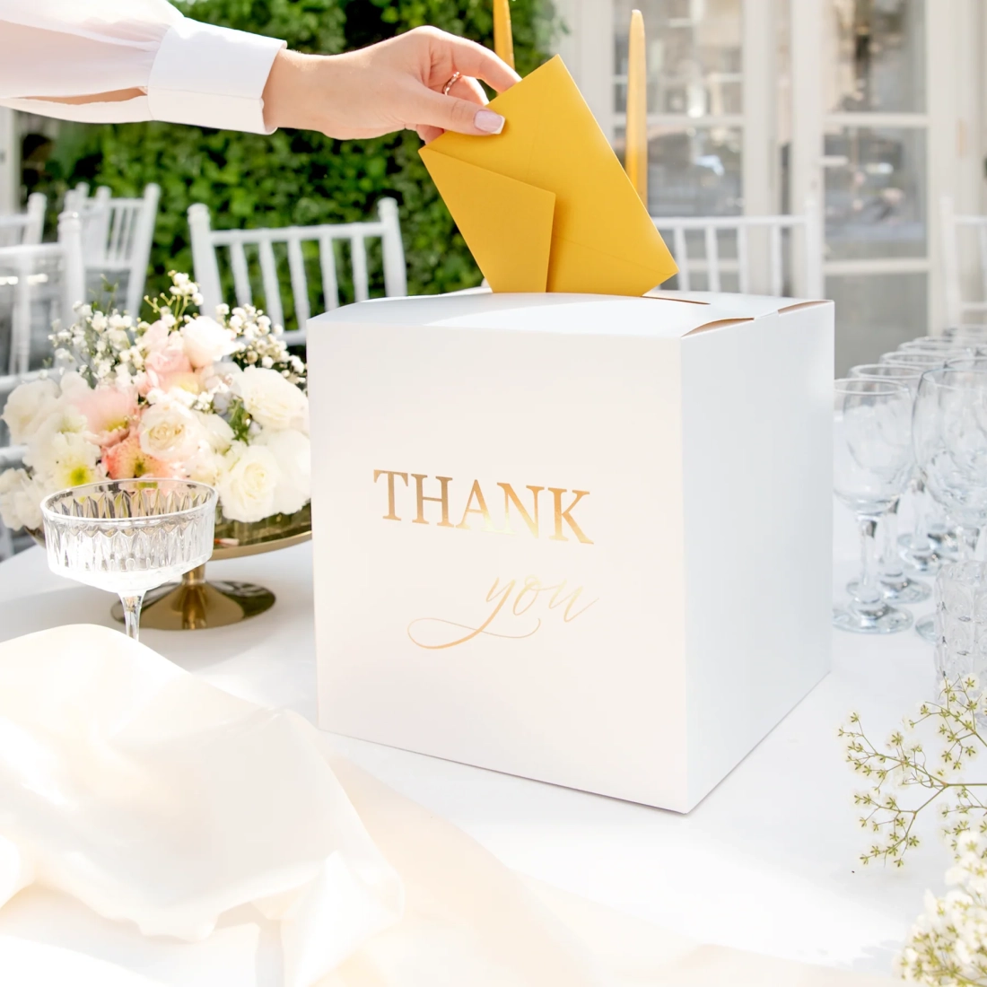 Cutie alb-aurie pentru plicuri THANK YOU