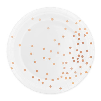 Bel papirnat krožniček z rožnato-zlatimi pikami, 18 cm, 6 kosov