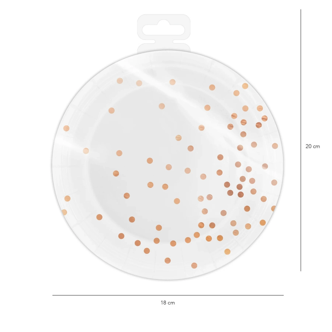 Farfurii din hârtie albe cu buline roz-aurii, 18 cm, 6 buc.