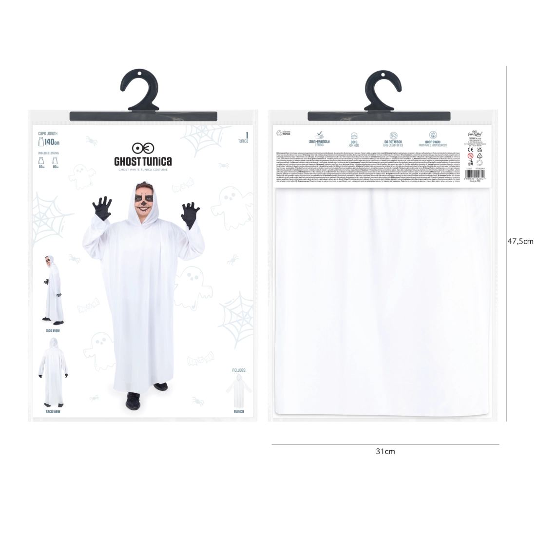 Fehér, kapucnis szellem köpeny 140 cm