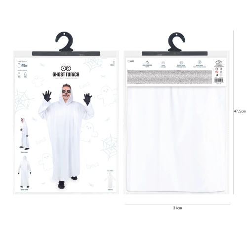 Fehér, kapucnis szellem köpeny 140 cm