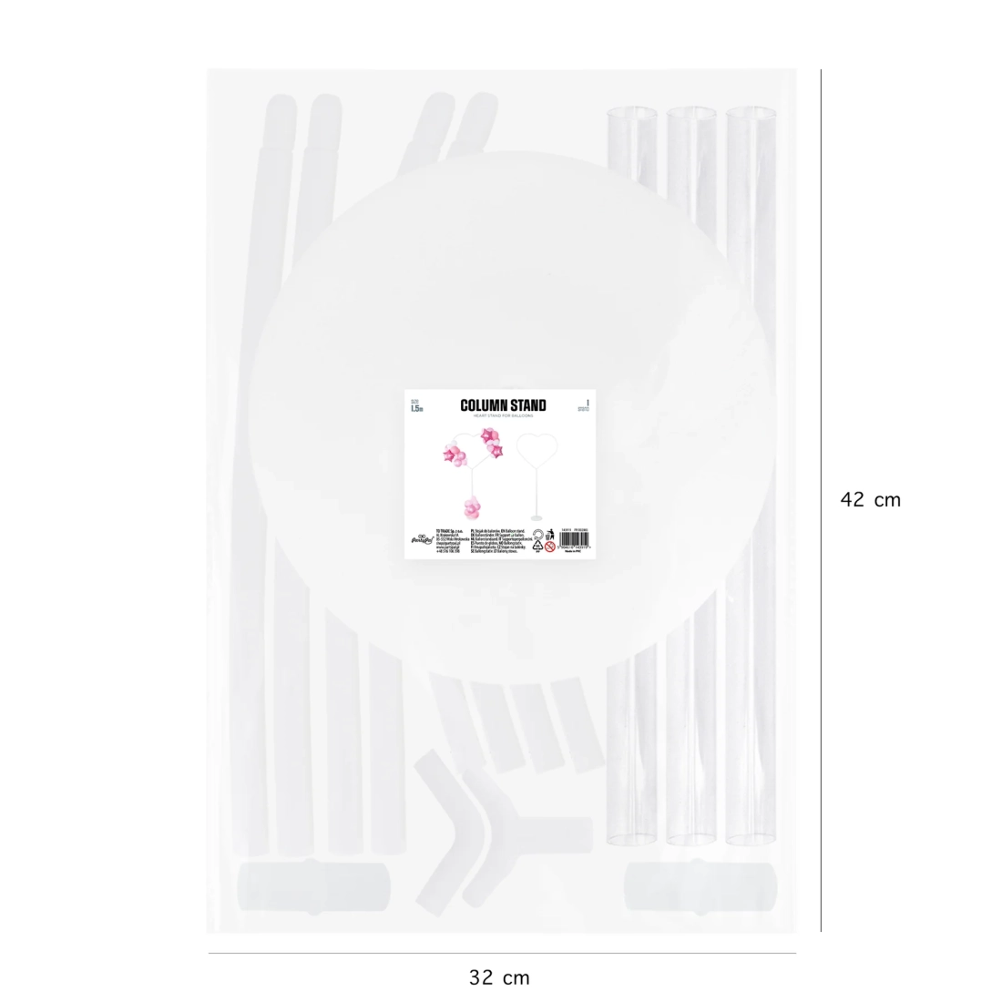 Fehér szívalakú lufitartó állvány, 150 cm