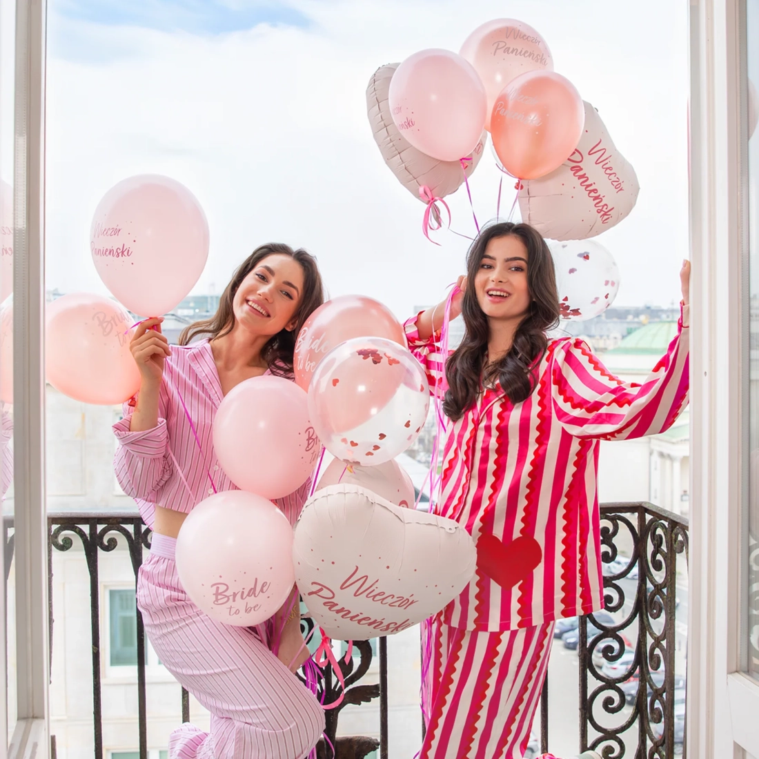 Baloane biodegradabile „Bride to be” rozé cu confetti 30 cm – set 6 buc.