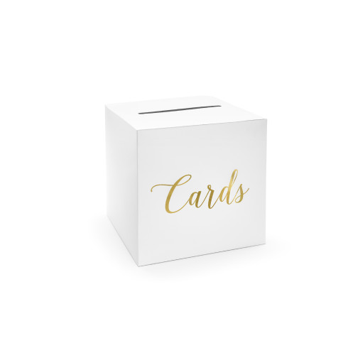 Esküvői jókívánságok doboza „Cards”, arany, 24×24×24 cm