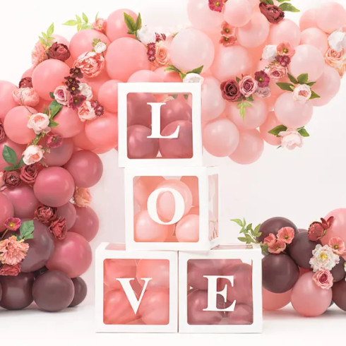 LOVE lufisdobozok 30 cm – esküvői és party dekoráció, 4 db LOVE lufisdobozok 30 cm – esküvői és party dekoráció, 4 db