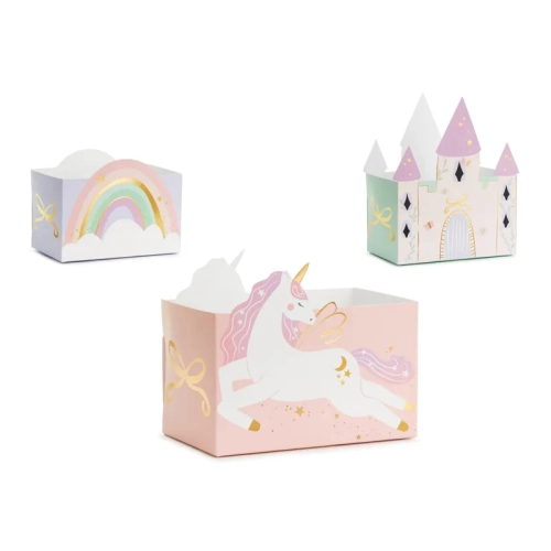 Cutii pentru gustări Unicorn, castel și curcubeu, set mixt 6 buc.